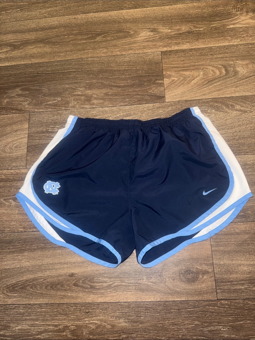 Nike Women’s Navy and Carolina Blue Running Shorts with UNC Logo